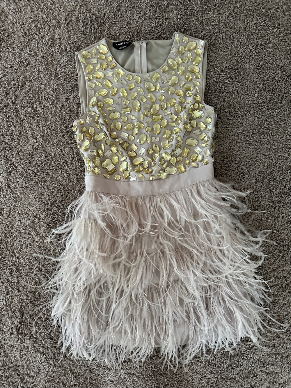bebe Embellished Feather Mini Dress - Champagne/Gold